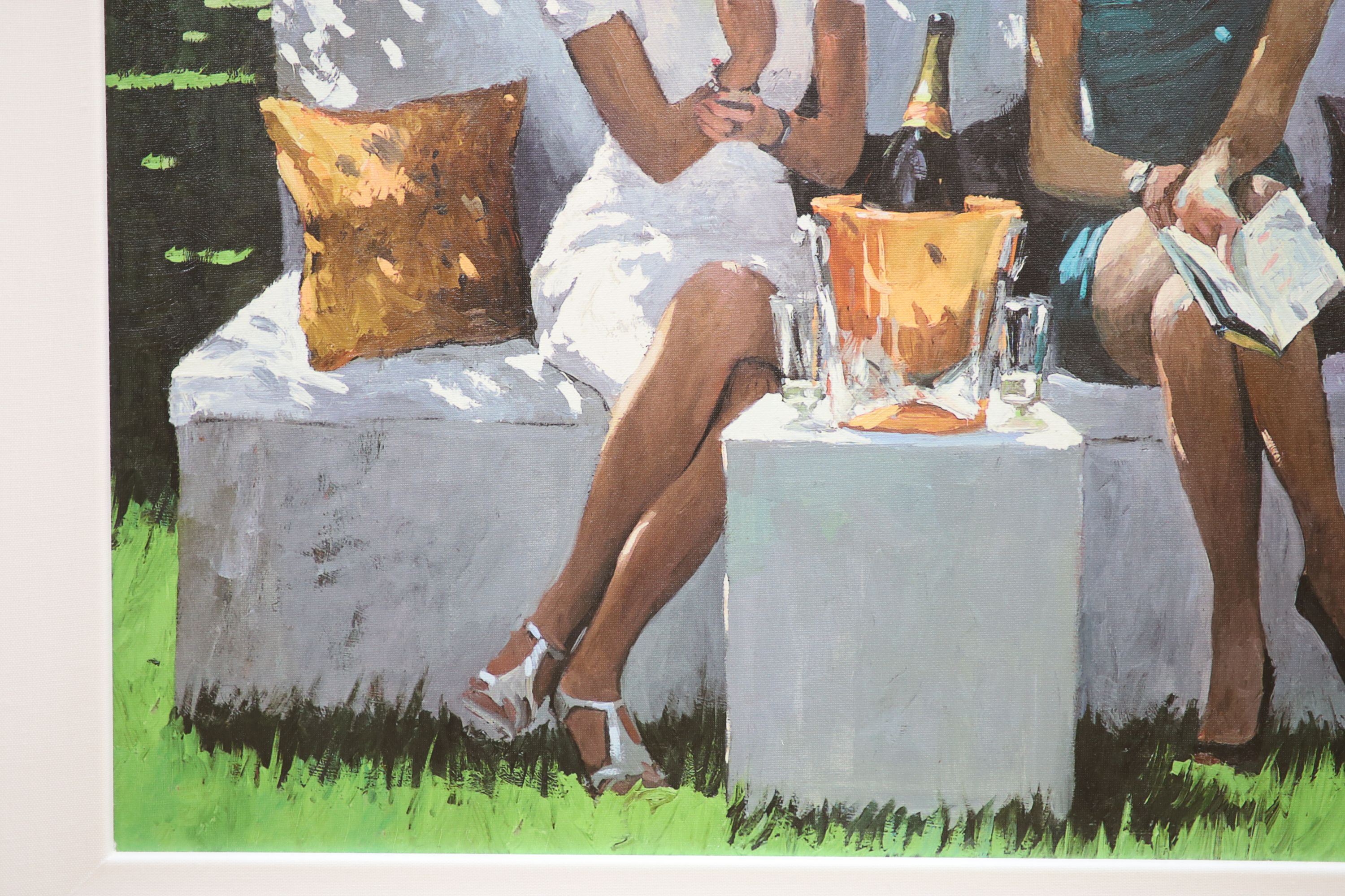 Sherree Valentine Daines, embellished canvas on board, 'Champagne Rendezvous', 76/195, with COA, 54 x 65cm